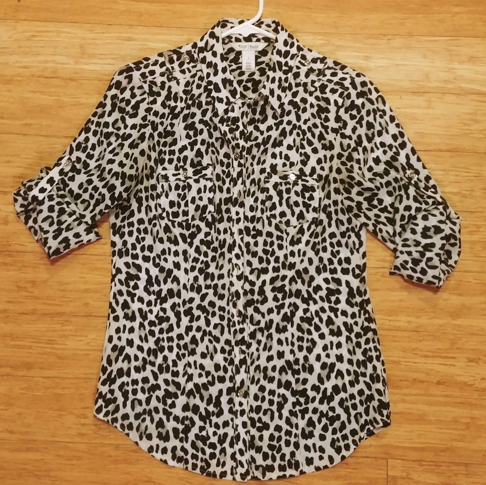 WHBM Snow Leopard Button-Up Collared Blouse Sz 4